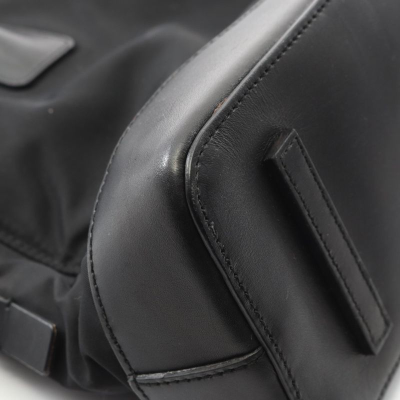 Prada Tote Bag Black Nylon Leather Triangle Logo Shoulder Bag Women Used B