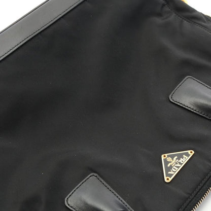 Prada Tote Bag Black Nylon Leather Triangle Logo Shoulder Bag Women Used B