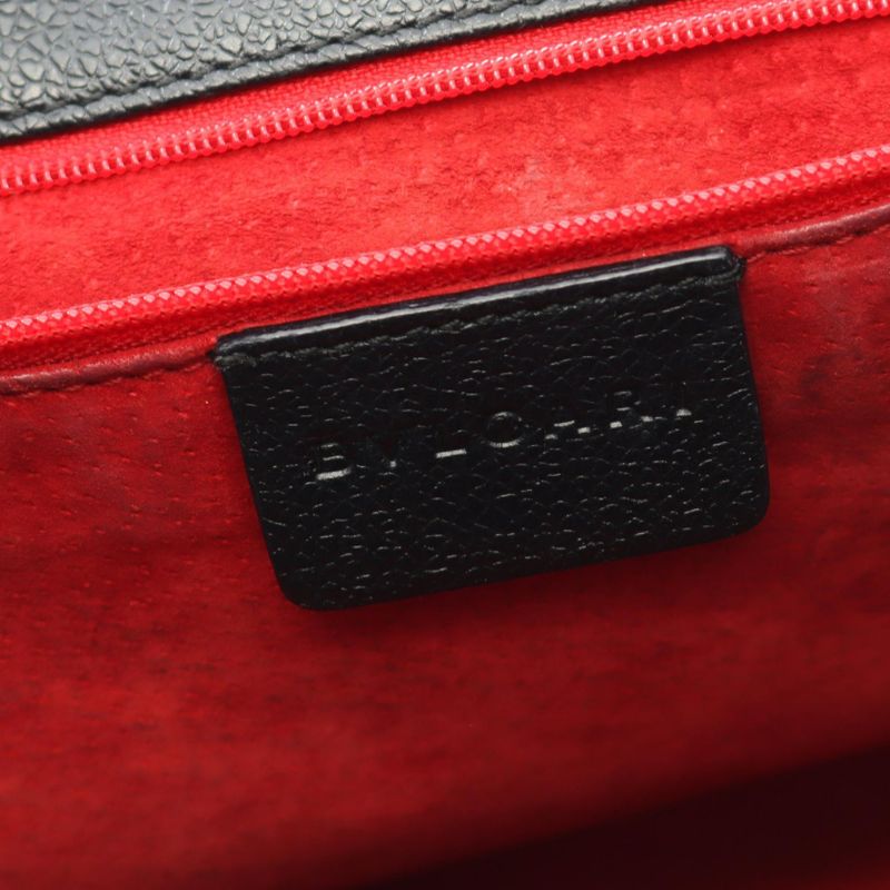 Bulgari Bvlgari Shoulder Bag Black Leather Oval One Shoulder Women Used B