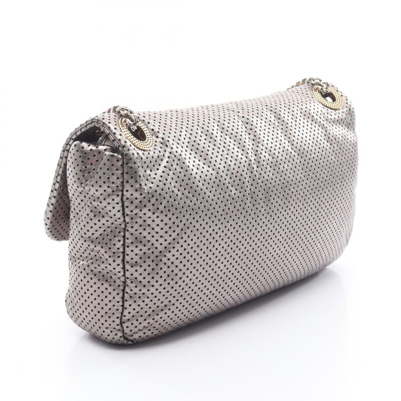 Chanel Shoulder Bag 2.55 Perforated Metallic Silver Leather 2.55 Chain Shoulder