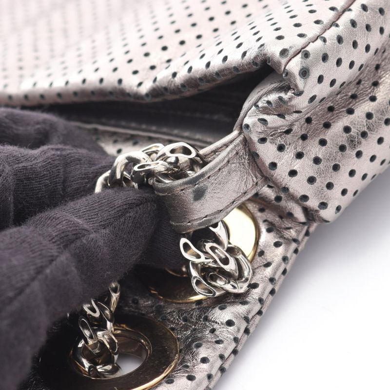 Chanel Shoulder Bag 2.55 Perforated Metallic Silver Leather 2.55 Chain Shoulder