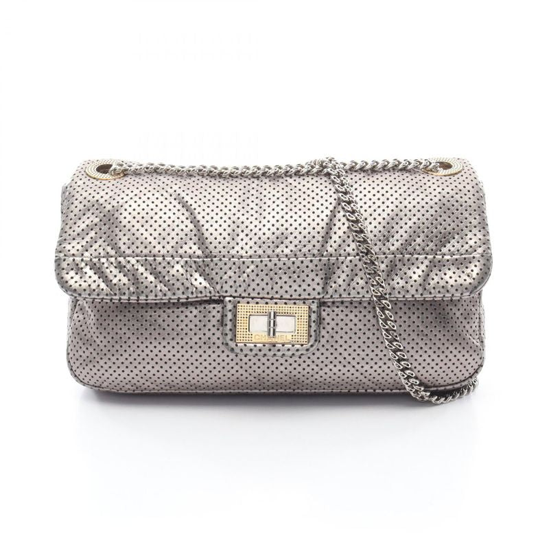 Chanel Shoulder Bag 2.55 Perforated Metallic Silver Leather 2.55 Chain Shoulder