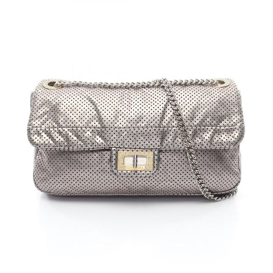 Chanel Shoulder Bag 2.55 Perforated Metallic Silver Leather 2.55 Chain Shoulder