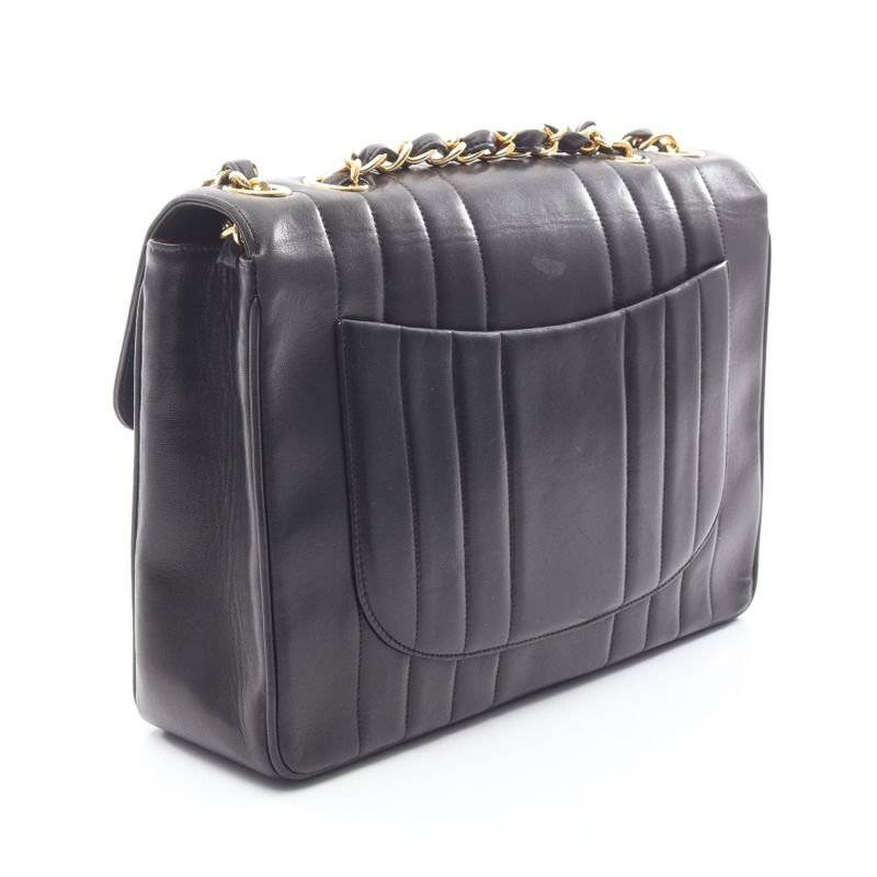 Chanel Shoulder Bag Mademoiselle Deka Matelasse Black Lambskin Mademoiselle