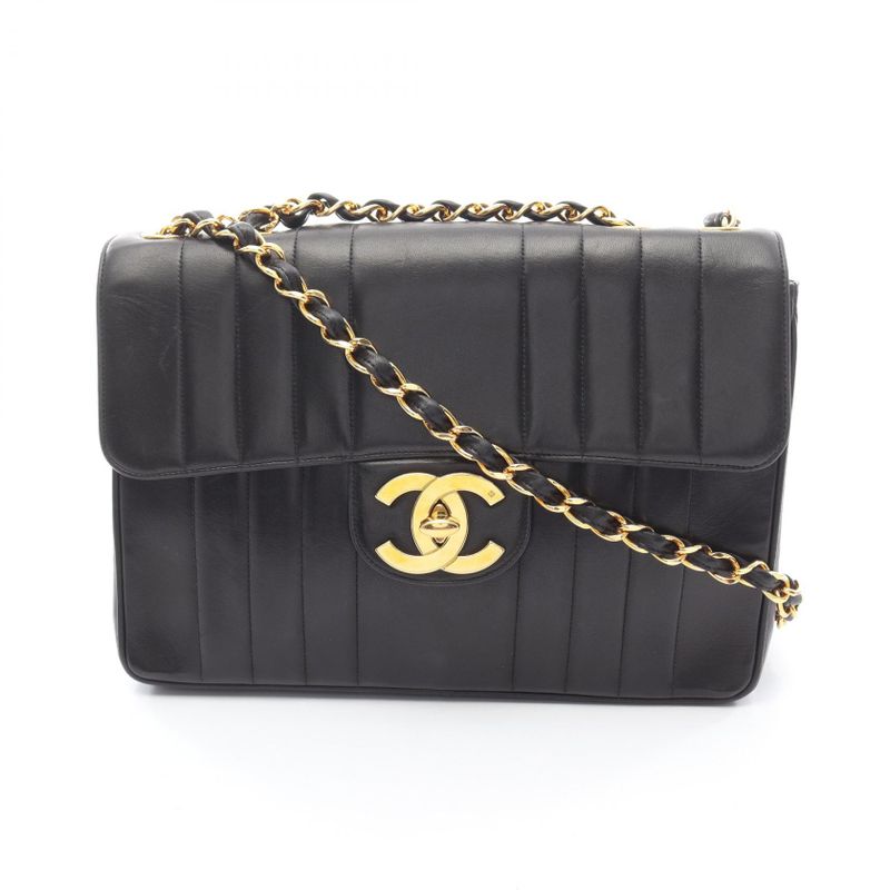 Chanel Shoulder Bag Mademoiselle Deka Matelasse Black Lambskin Mademoiselle