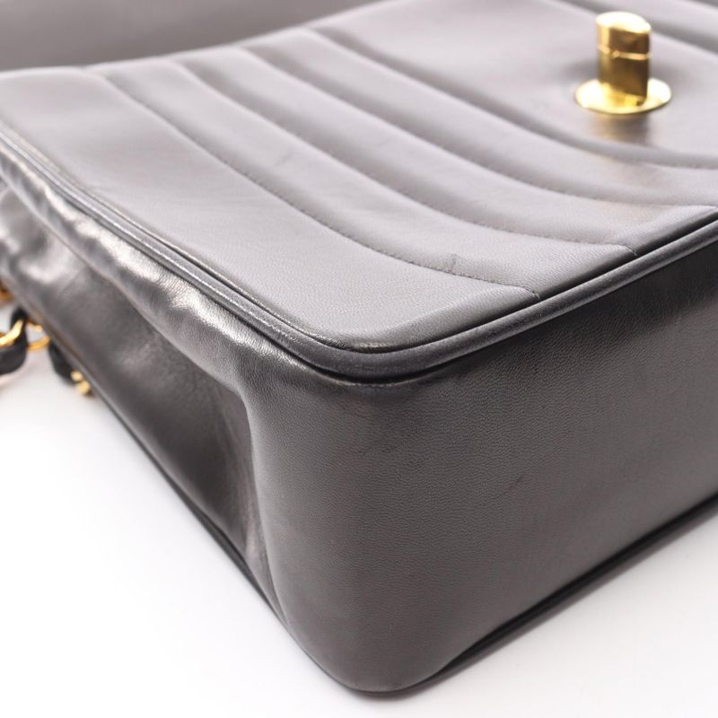 Chanel Shoulder Bag Mademoiselle Deka Matelasse Black Lambskin Mademoiselle