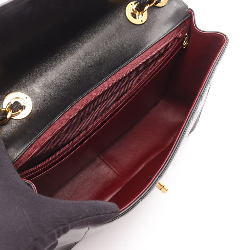 Chanel Shoulder Bag Mademoiselle Deka Matelasse Black Lambskin Mademoiselle