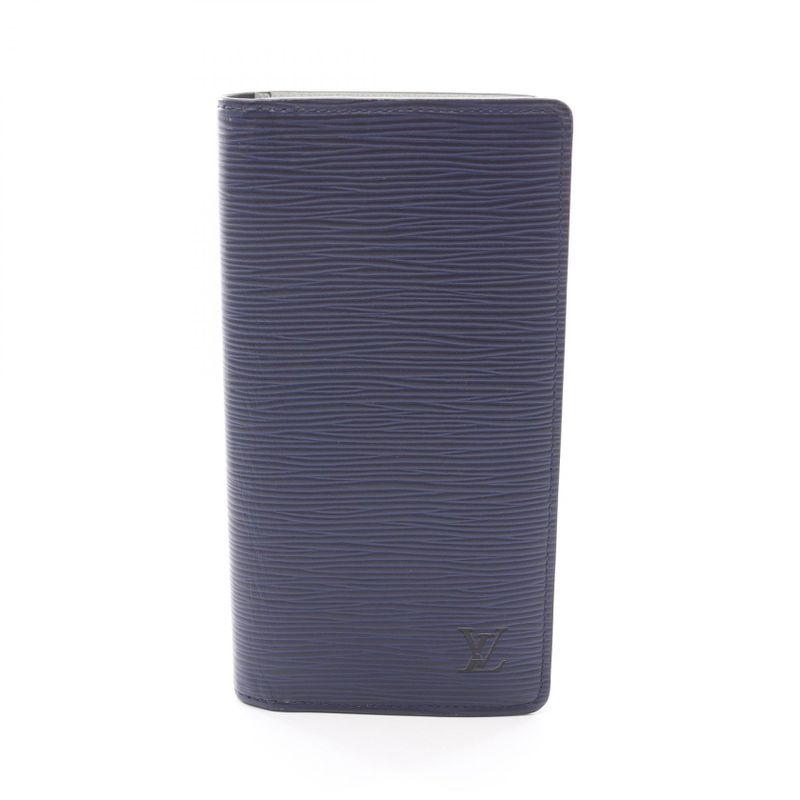 Louis Vuitton Bifold Long Wallet Portefeuille Brazza Epi M81371 Navy Leather