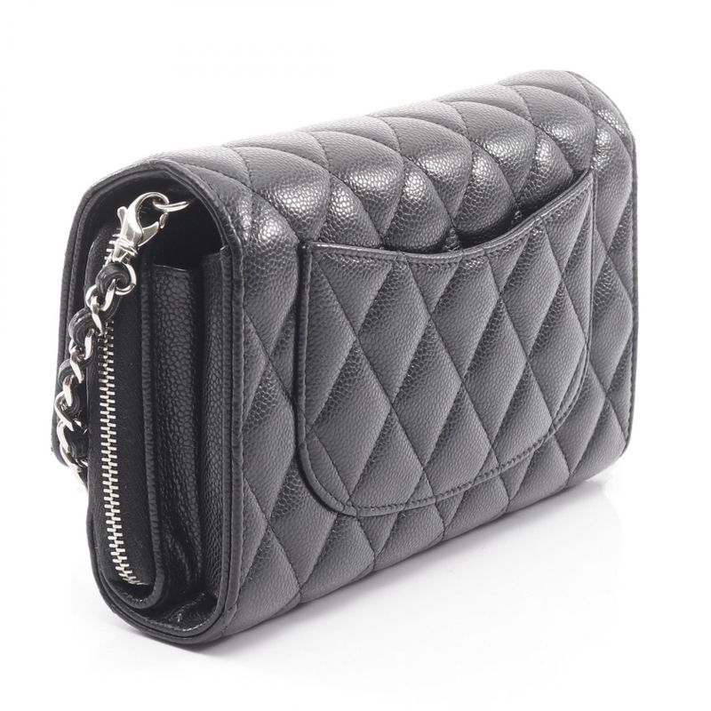 Chanel Shoulder Bag Matelasse Black Caviar Skin (grained Calf) Matelasse Chain