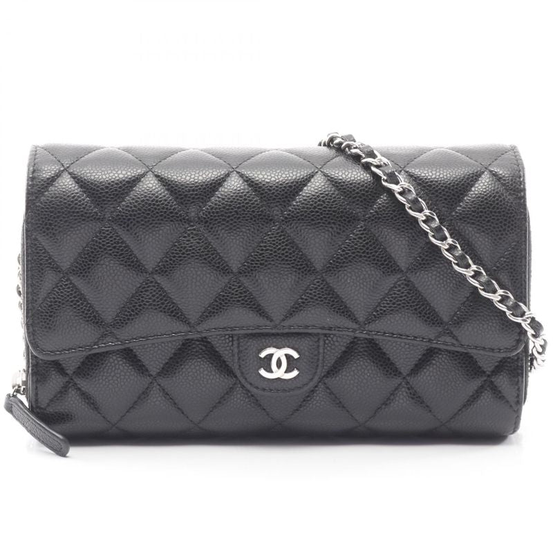 Chanel Shoulder Bag Matelasse Black Caviar Skin (grained Calf) Matelasse Chain