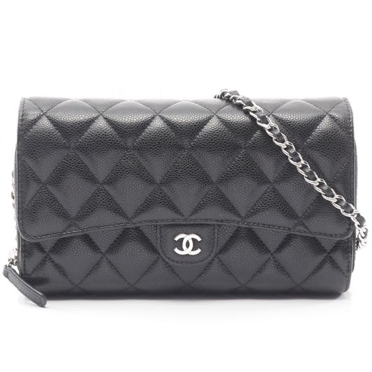Chanel Shoulder Bag Matelasse Black Caviar Skin (grained Calf) Matelasse Chain