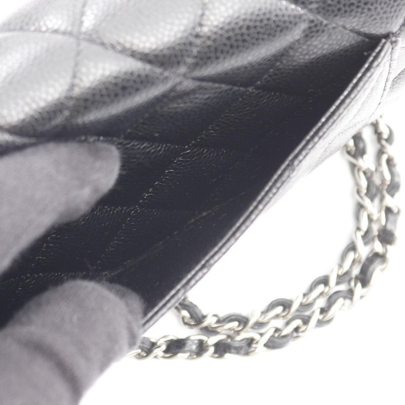 Chanel Shoulder Bag Matelasse Black Caviar Skin (grained Calf) Matelasse Chain