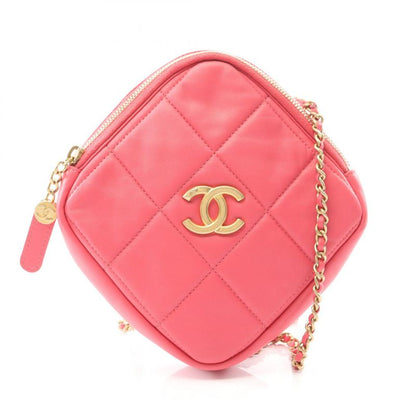 Chanel Shoulder Bag Matelasse Pink Lambskin Coco Mark Diamond Chain Shoulder