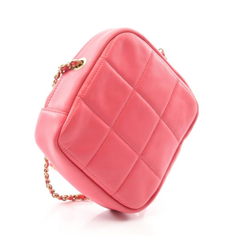 Chanel Shoulder Bag Matelasse Pink Lambskin Coco Mark Diamond Chain Shoulder