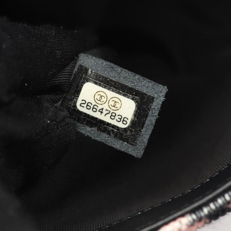 Chanel Shoulder Bag Camellia Pink/black Lambskin Camellia Pattern Scarf Ribbon