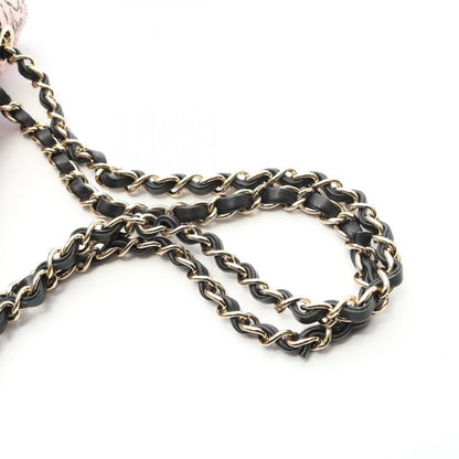 Chanel Shoulder Bag Camellia Pink/black Lambskin Camellia Pattern Scarf Ribbon