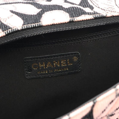 Chanel Shoulder Bag Camellia Pink/black Lambskin Camellia Pattern Scarf Ribbon