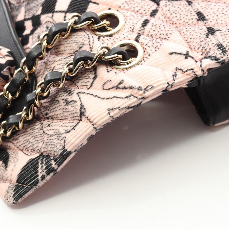 Chanel Shoulder Bag Camellia Pink/black Lambskin Camellia Pattern Scarf Ribbon