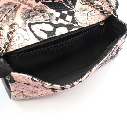 Chanel Shoulder Bag Camellia Pink/black Lambskin Camellia Pattern Scarf Ribbon