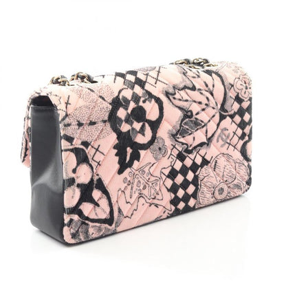 Chanel Shoulder Bag Camellia Pink/black Lambskin Camellia Pattern Scarf Ribbon