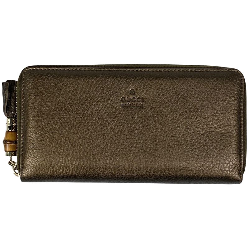 Gucci Logo Round Zipper Long Wallet Fringe Tassel Bamboo Long Wallet Leather