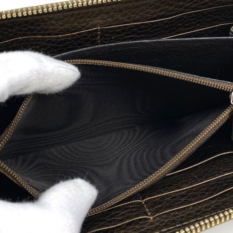 Gucci Logo Round Zipper Long Wallet Fringe Tassel Bamboo Long Wallet Leather