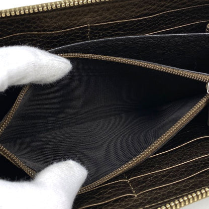 Gucci Logo Round Zipper Long Wallet Fringe Tassel Bamboo Long Wallet Leather