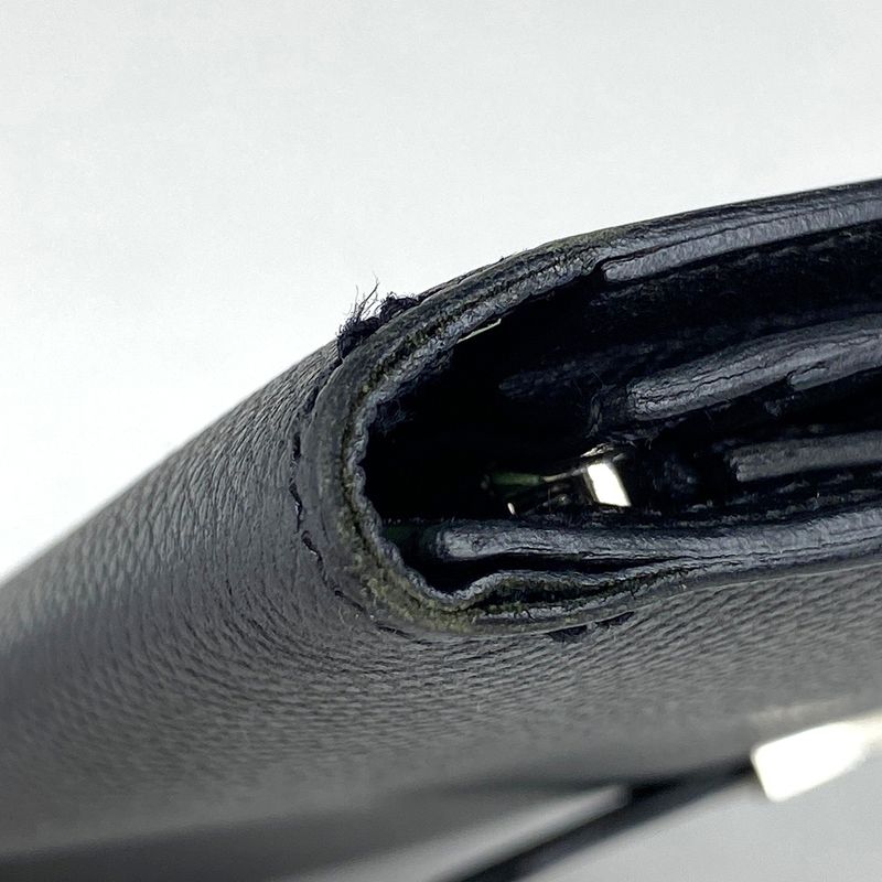 Hermes Bearn Souffle Foldable H Logo Long Wallet Leather Black A Ladies