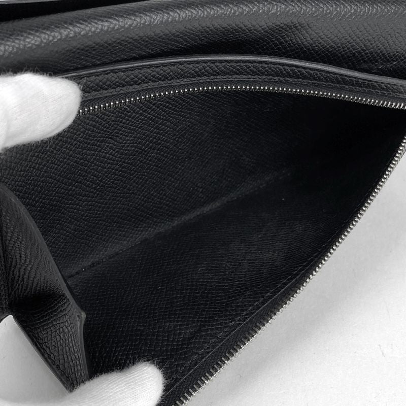 Hermes Bearn Souffle Foldable H Logo Long Wallet Leather Black A Ladies