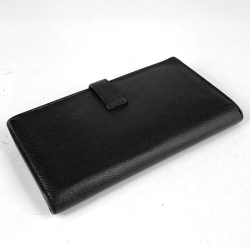 Hermes Bearn Souffle Foldable H Logo Long Wallet Leather Black A Ladies