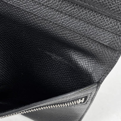 Hermes Bearn Souffle Foldable H Logo Long Wallet Leather Black A Ladies