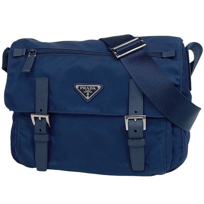 Prada Logo Plate Shoulder Bag Crossbody Shoulder Bag Tessuto Nylon Blue Bt0953