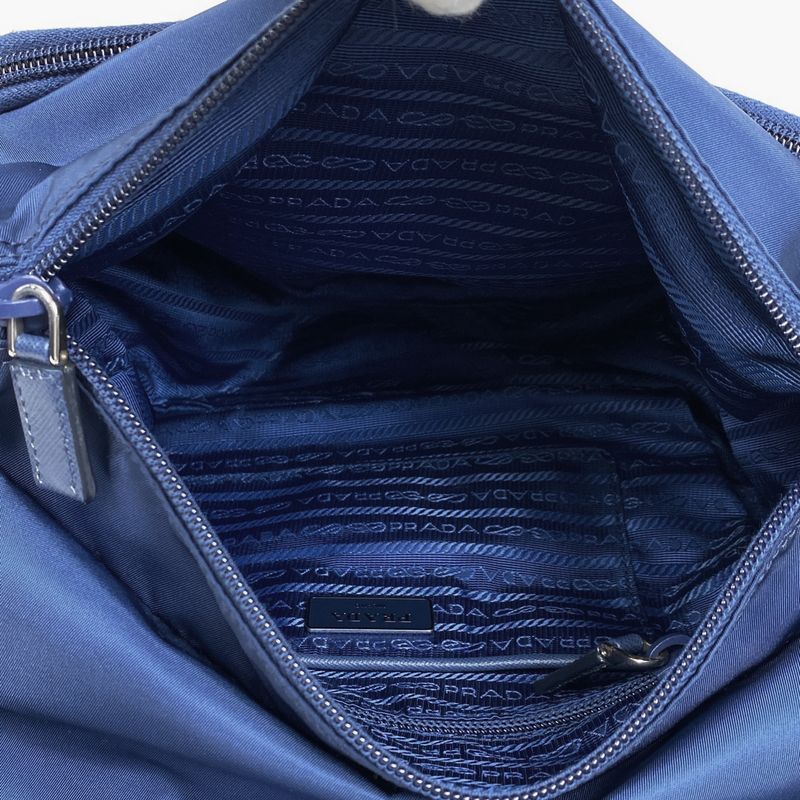 Prada Logo Plate Shoulder Bag Crossbody Shoulder Bag Tessuto Nylon Blue Bt0953