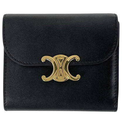 Celine Triomphe Small Flap Wallet Trifold Wallet Leather Black Women