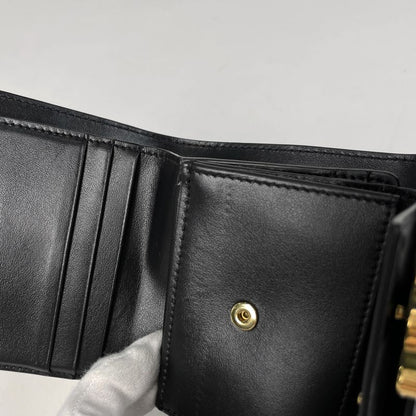 Celine Triomphe Small Flap Wallet Trifold Wallet Leather Black Women