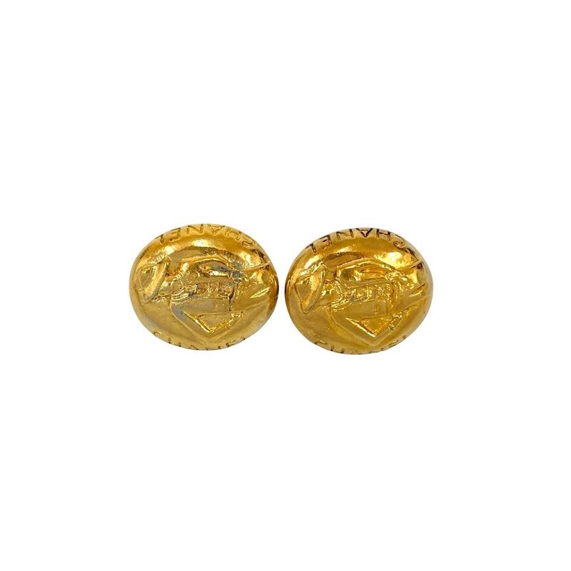 Chanel Vintage Mademoiselle Motif GP Oval Earrings Ear Cuff Accessory