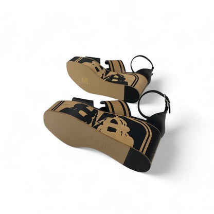 Hermes Charis Sandals Shoes Leather Black Brown Brides De Gala Quadri