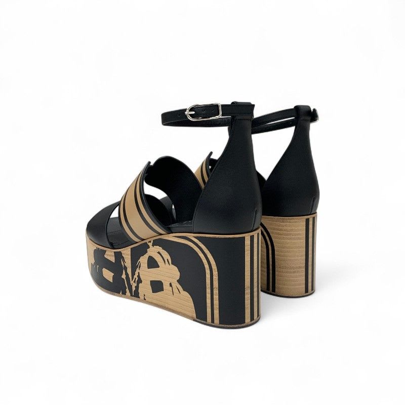 Hermes Charis Sandals Shoes Leather Black Brown Brides De Gala Quadri