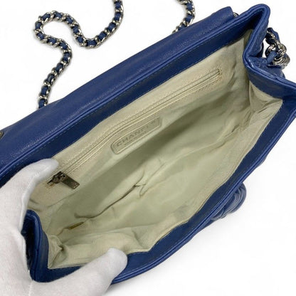 Chanel Bag Shoulder Blue Silver Single Flap Chain