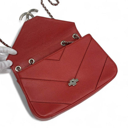 Chanel Bag Shoulder Red Silver V Stitch Double Chain