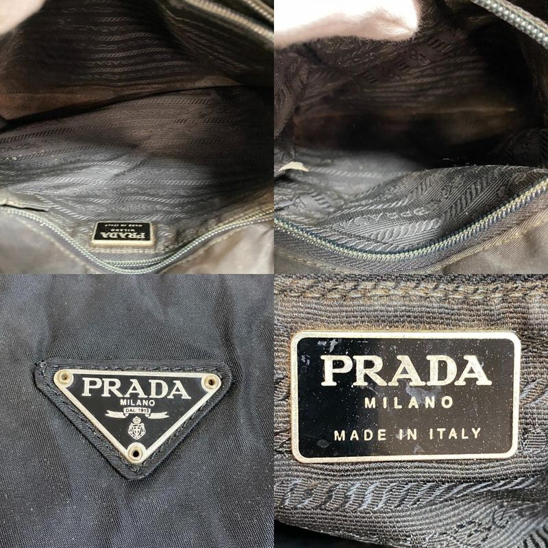 Prada Triangle Logo Plate Tote Bag Black Ladies