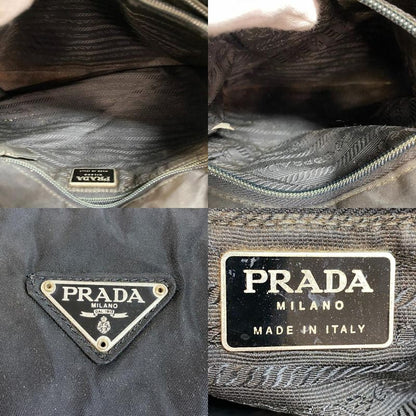 Prada Triangle Logo Plate Tote Bag Black Ladies