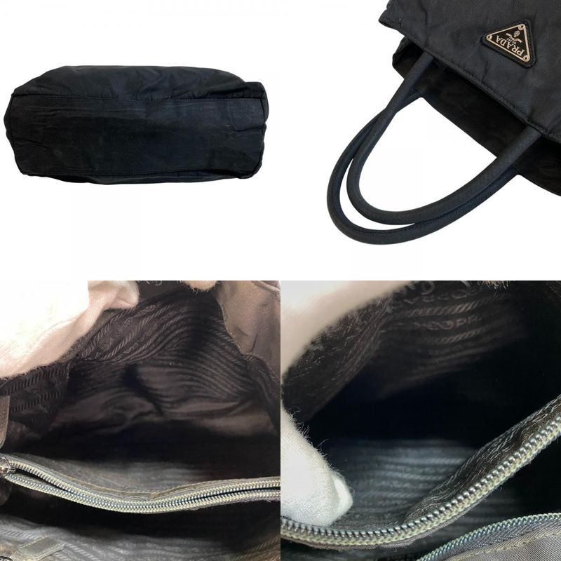 Prada Triangle Logo Plate Tote Bag Black Ladies