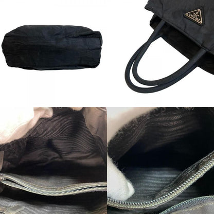 Prada Triangle Logo Plate Tote Bag Black Ladies