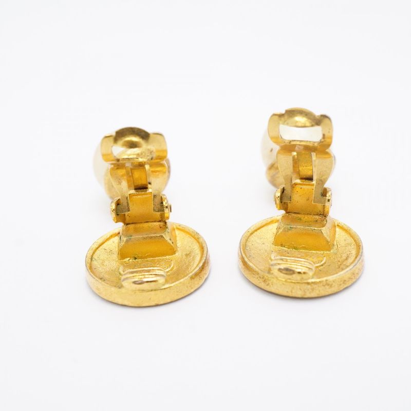 Chanel Earrings Vintage Coco Mark Chanel Logo Round Shape Circle GP Plated Faux