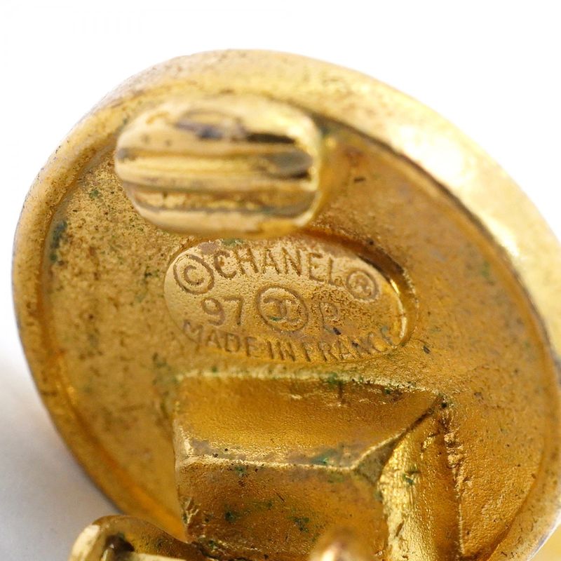 Chanel Earrings Vintage Coco Mark Chanel Logo Round Shape Circle GP Plated Faux