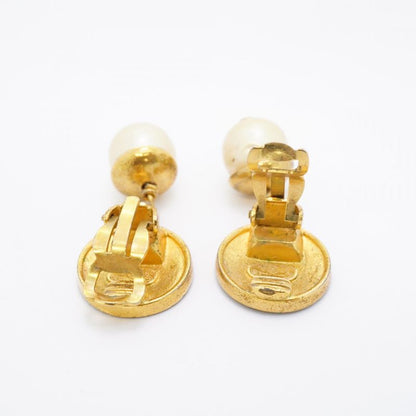 Chanel Earrings Vintage Coco Mark Chanel Logo Round Shape Circle GP Plated Faux