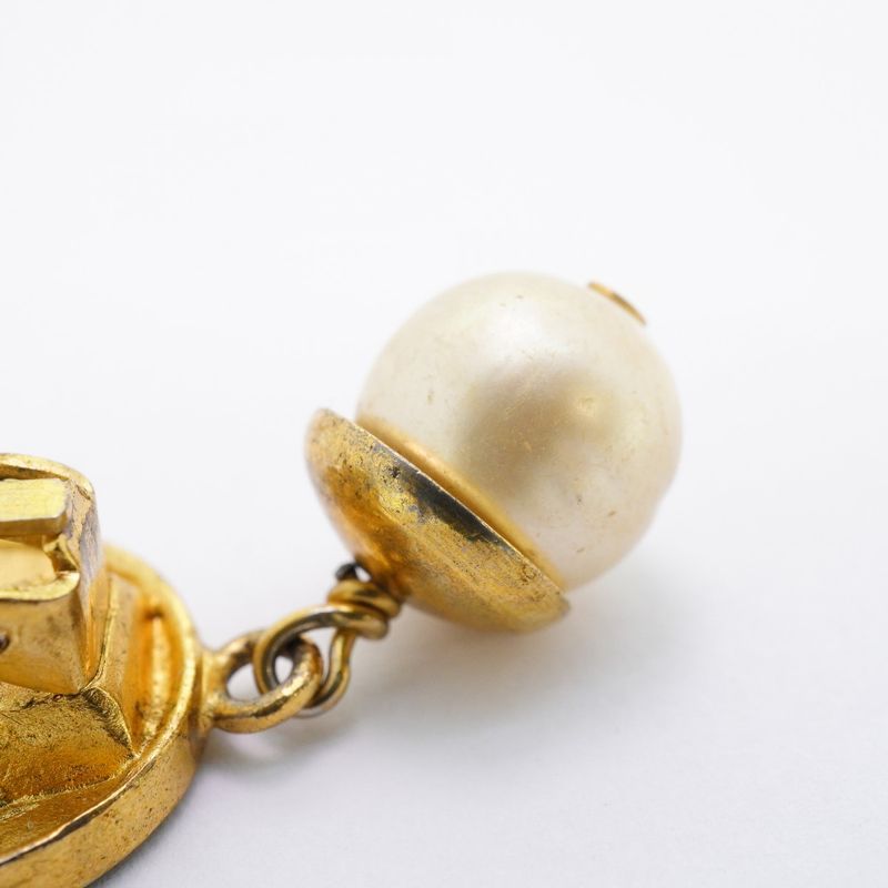 Chanel Earrings Vintage Coco Mark Chanel Logo Round Shape Circle GP Plated Faux