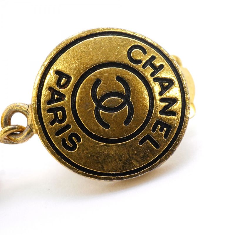 Chanel Earrings Vintage Coco Mark Chanel Logo Round Shape Circle GP Plated Faux