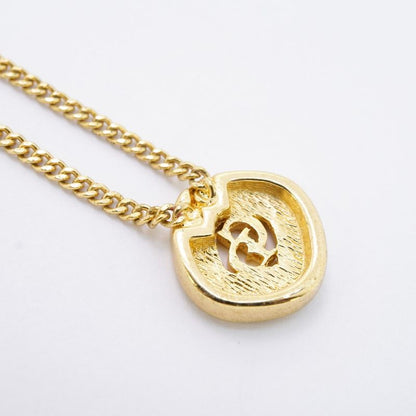 Christian Dior Necklace CD Logo GP Plated Rhinestone Gold Ladies